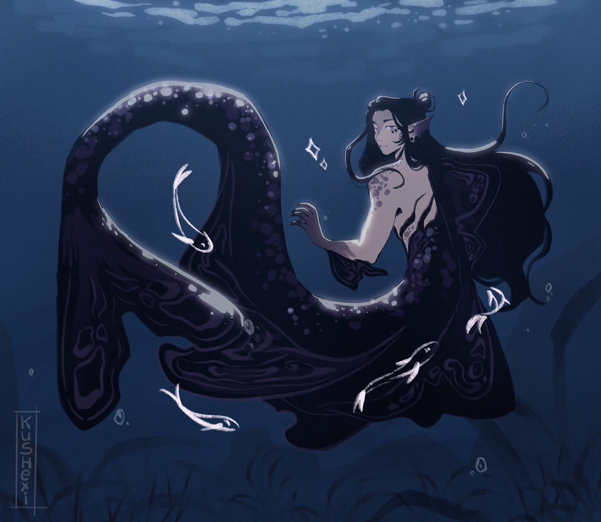 Kushexi's tweet photo. A mermaid au that has been on my mind for some time now 🥺✨ #夏五  #JJK #satosugu https://t.co/XfJhFl8qO4