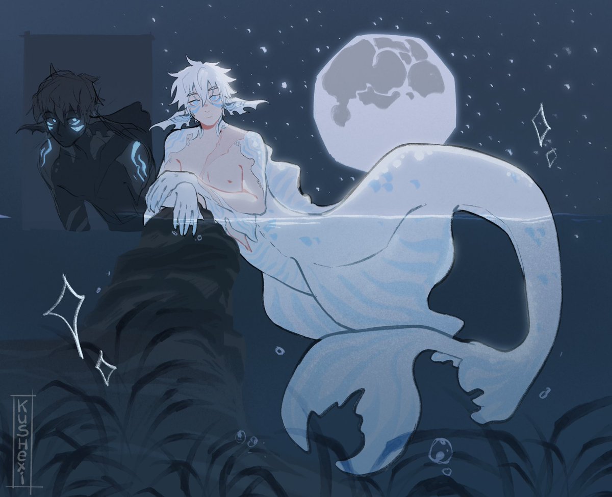Kushexi's tweet photo. A mermaid au that has been on my mind for some time now 🥺✨ #夏五  #JJK #satosugu https://t.co/XfJhFl8qO4