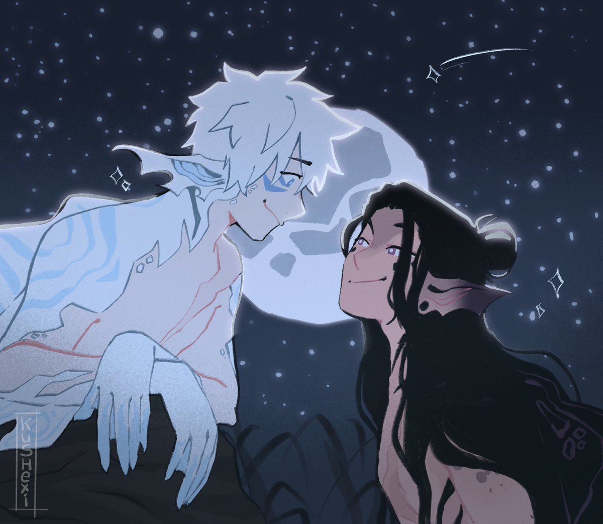 Kushexi's tweet photo. A mermaid au that has been on my mind for some time now 🥺✨ #夏五  #JJK #satosugu https://t.co/XfJhFl8qO4