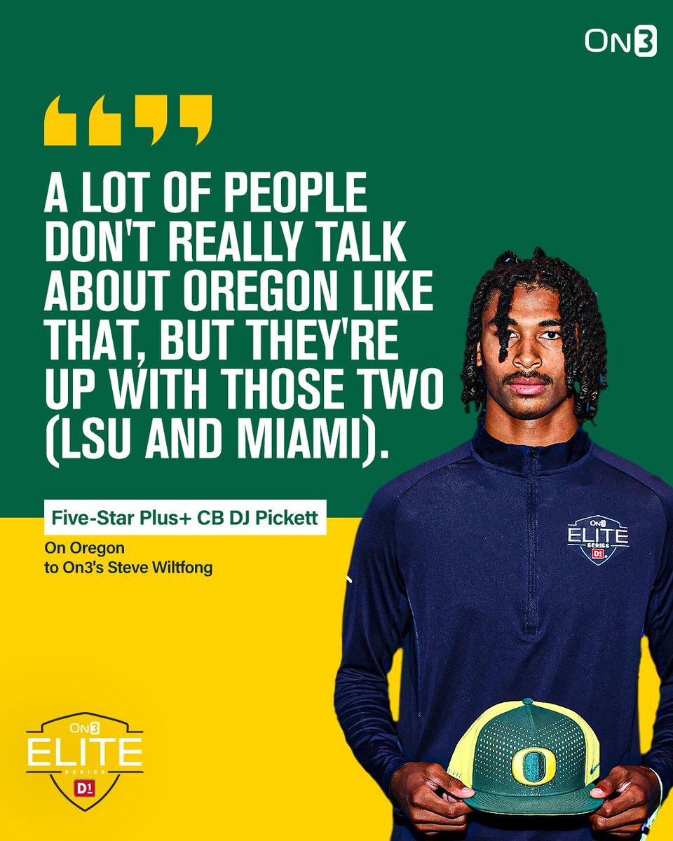 Oregon is in the top group with Miami and LSU for Five-Star Plus+ CB DJ Pickett, he tells @SWiltfong_🦆 Read: on3.com/news/five-star…