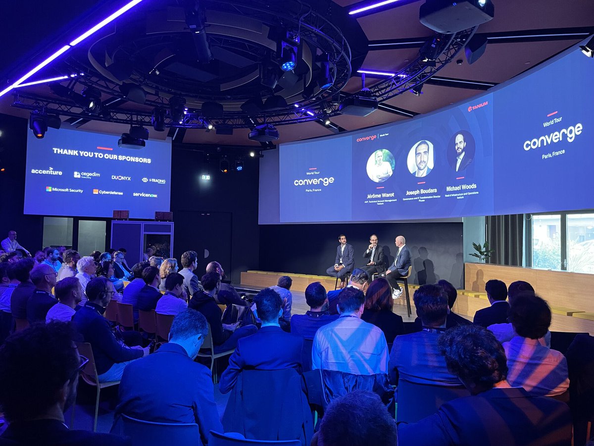 Tanium's tweet photo. We’re having a great time at #ConvergeWorldTourParis! Highlights include:

🔍 Discovering what’s possible with the Tanium platform
👀 Getting a closer look at product innovations like #TaniumGuardian
🔥 A fireside chat with @Microsoft France

#TaniumConverge #CatchMeAtConverge https://t.co/VCZAq9Pwz8