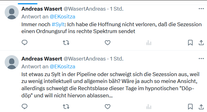 Puh... er hält es wirkl für eine Psyop u vermutet, die Sänger seien 'bezahlte Schauspieler'. Will mich nicht drüber lustig machen, aber: ICH vermute, daß es eher eine Psyop-Leistung ist, daß Leute hinter allem eine Psyop vermuten. Unser 'Ordnungsruf' geht in etwa so: döpdödö...