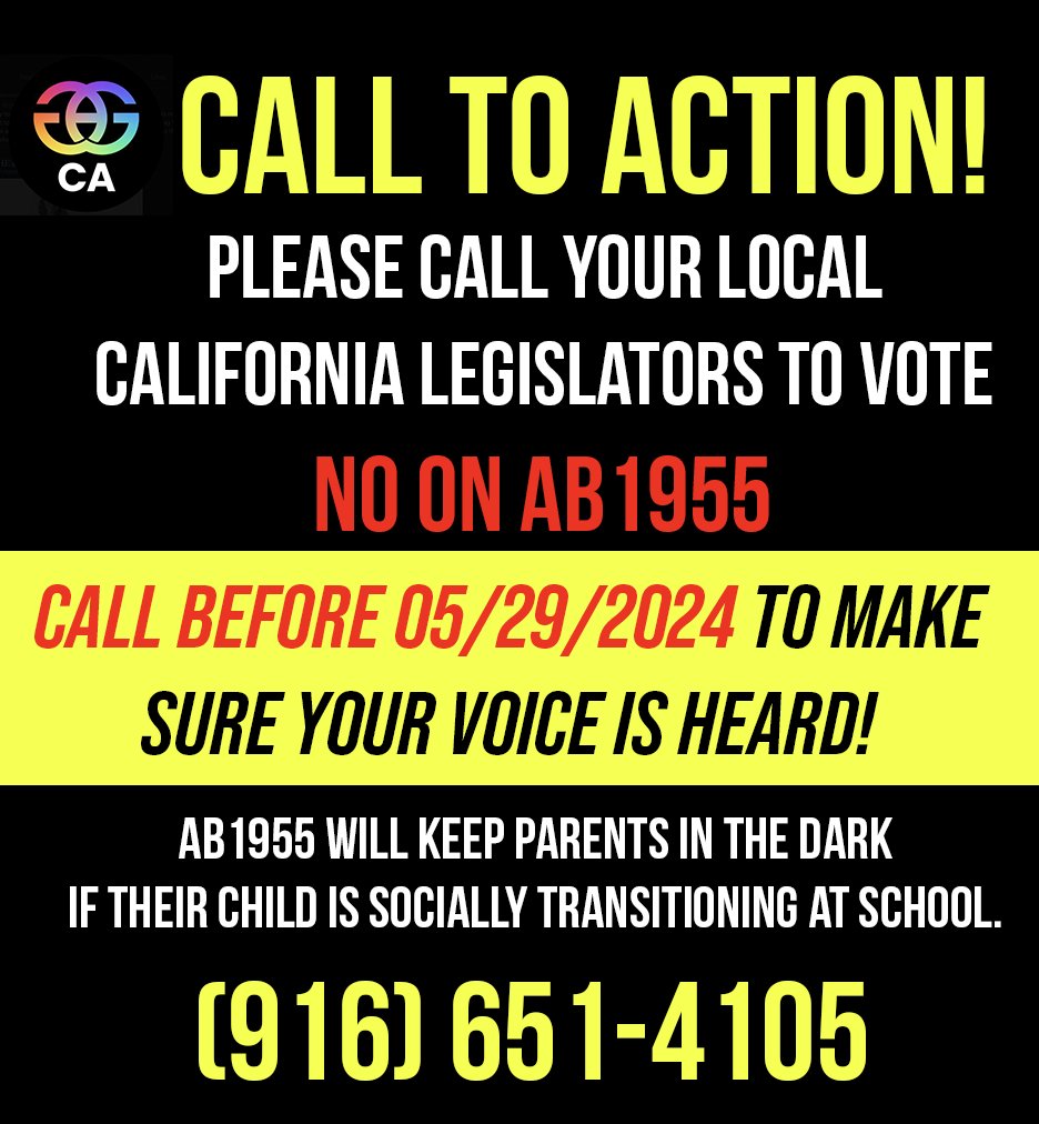 📢CA PARENTS: Our CA legislators are attempting to strip you of your rights with #AB1955. This 'gut & amend' bill will make it illegal for schools to tell parents if their children are socially transitioning at school. This is a HUGE overstep on parental rights here in CA. 🧵/1