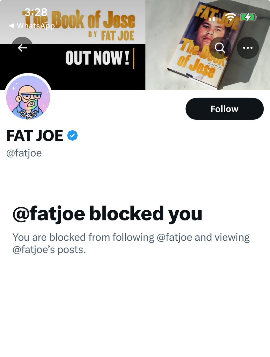 After #MicrophoneCheck was released, Fat Joe just started randomly blocking Foundational Black Americans. I have literally never interacted with Fat Joe whatsoever on Twitter.