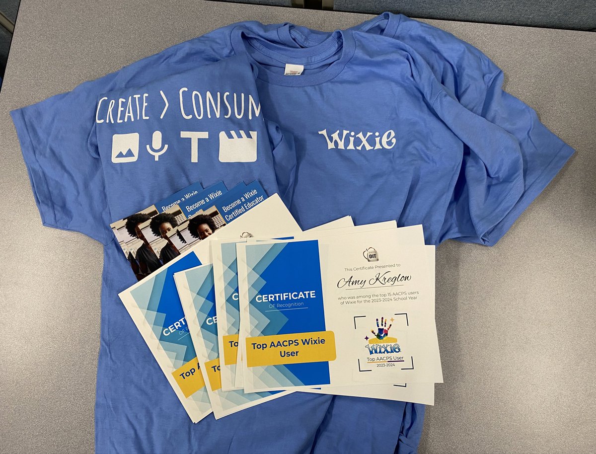 Celebrating our top @Wixie_T4L users for the year with certificates and swag! Thank you for embracing instructional tech and creating #aacpsawesome activities for your students that support the MD Digital Learning standards! #BelongGrowSucceed