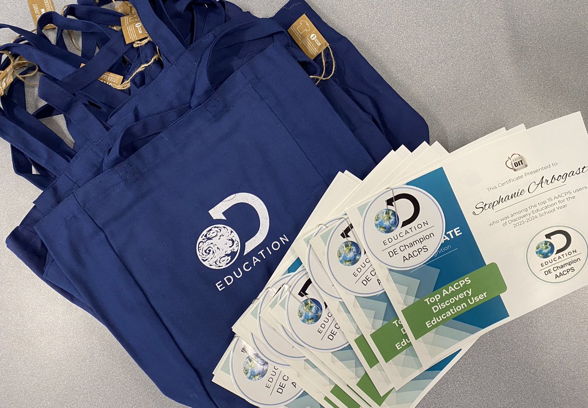 Celebrating our top @DiscoveryEd users for the year with certificates and swag! Thank you for embracing instructional tech and creating #aacpsawesome activities for your students that support the MD Digital Learning standards! #BelongGrowSucceed