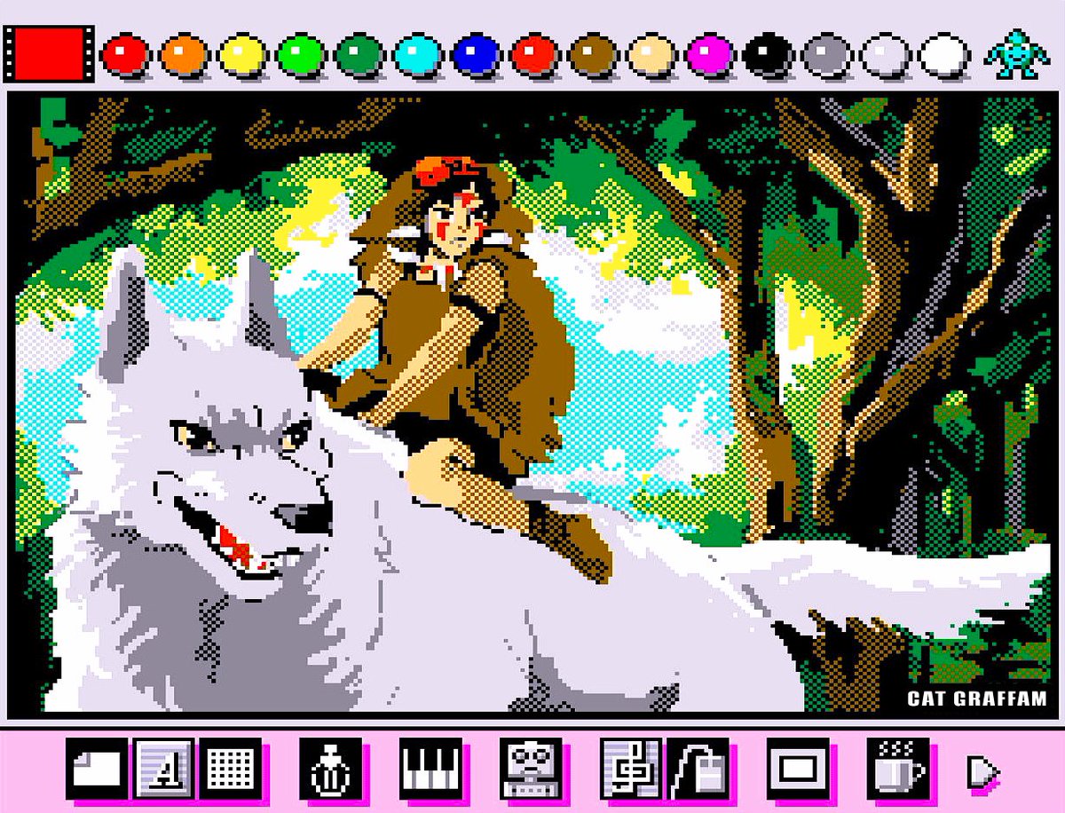 I recreated Princess Mononoke promotional art using Mario Paint for the SNES with a SNES mouse