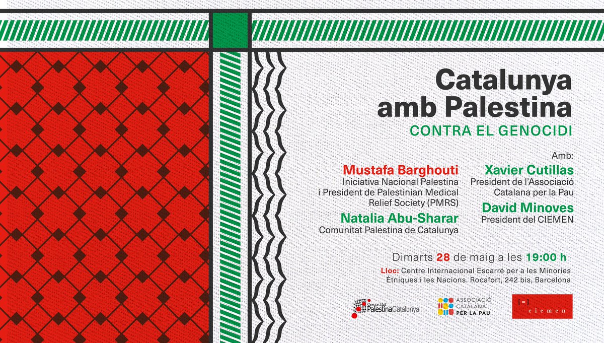Un plaer escoltar a <a href="/MustafaBarghou1/">Mustafa Barghouti @Mustafa_Barghouti</a> a l’acte d’avui organitzat pel <a href="/elciemen/">CIEMEN</a> i <a href="/Palestina_cat/">Comunitat Palestina Catalunya</a>.

Un dels diputats 🇵🇸 palestins més influents i cofundador de l'ONG Union of Palestinian Medical Relief, que ajuda a més d’un milió persones a Palestina.