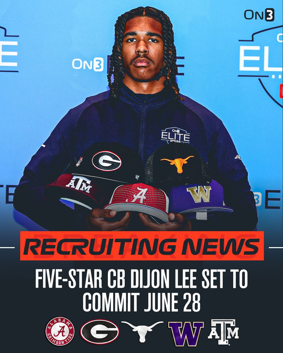 🚨NEWS🚨 5-star CB Dijon Lee is set to announce his commitment on June 28, he tells @ChadSimmons_‼️ Will it be Alabama, Georgia, Texas, Washington or Texas A&M?🤔 on3.com/news/live-upda…