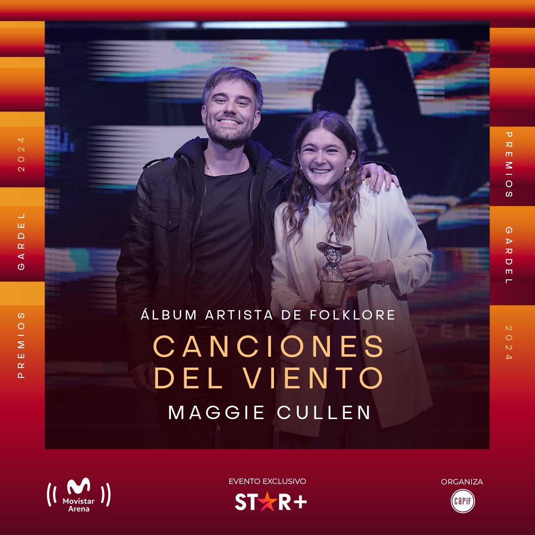 ¡Felicitamos a @maggiecullenn! 🏆 Ganadora en los #PremiosGardel2024 en la categoría Álbum Artista de Folklore por Canciones del viento ✨