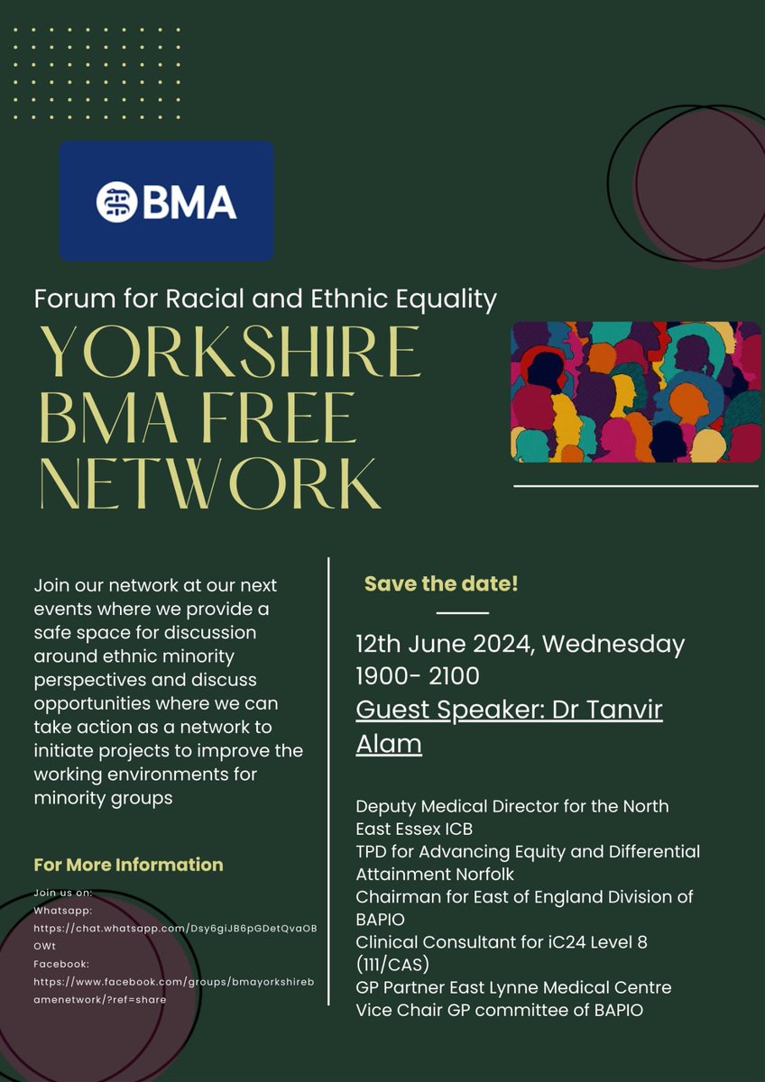 Join our BMA Forum for Racial and Ethnic Equality (FREE) virtual meeting on June 12th, 7pm to address differential attainment among ethnic minority &amp; IMG trainees. Dr. Tanvir Alam will share his experience with supporting trainees with the exams. Link: forms.office.com/e/XWPS7BiSv4