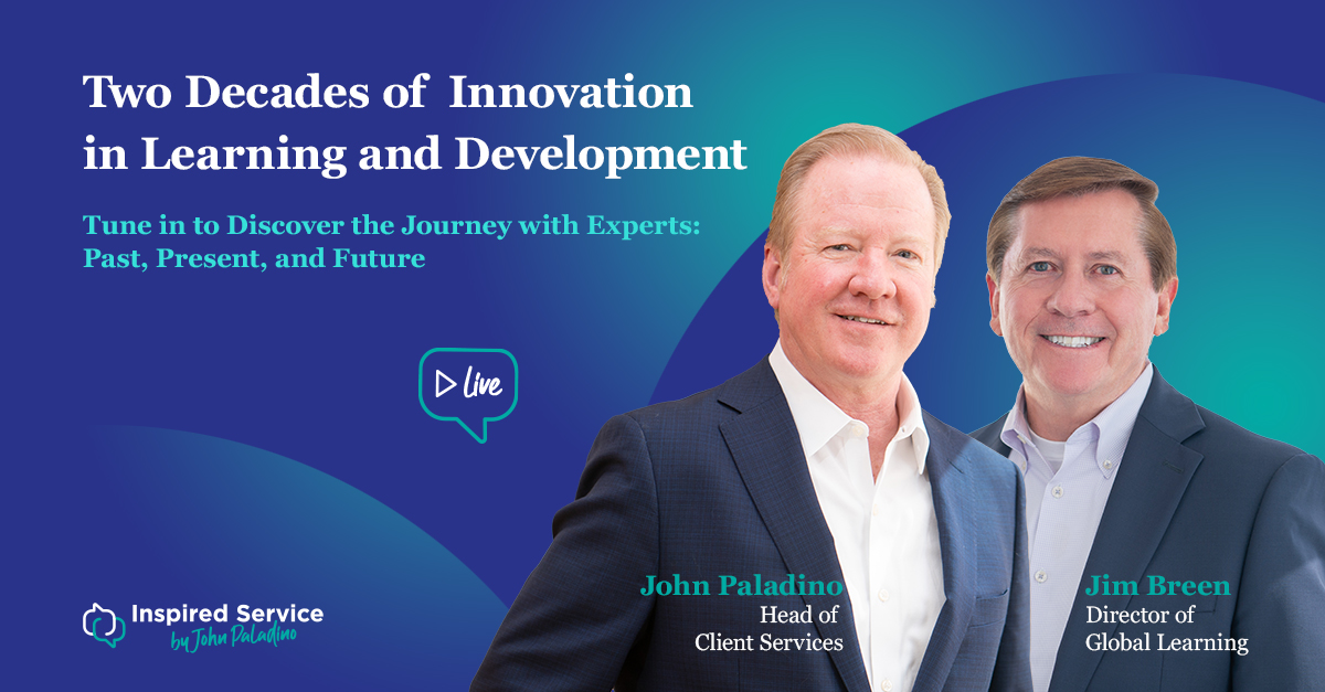 Join us on May 30th at 10:00 ET for a LinkedIn Live event with our Head of Client Services, John Paladino, and Director of Global Learning, Jim Breen. Get executive insights into the future of AI in digital learning, the impact of continuous learning on customer support, and how