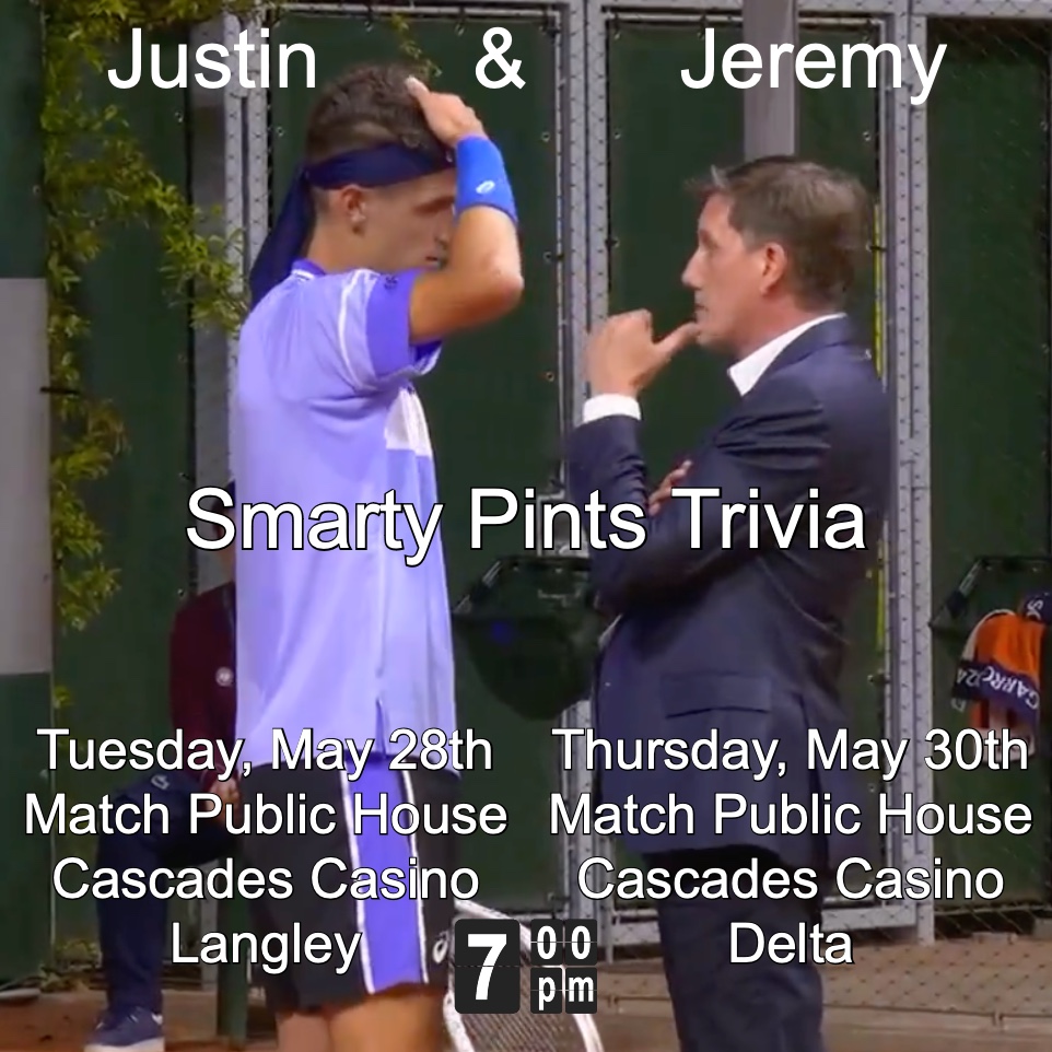 DoubleJTrivia's tweet image. Do we have any buds out in Langley? Pub Trivia with @JNicComedy &amp;amp; @Jeremy_Baker tonight at the Match in the Cascades Casino Resort. 

If you're out that way and want to play some furious red hot pub trivia, make tonight the night!
