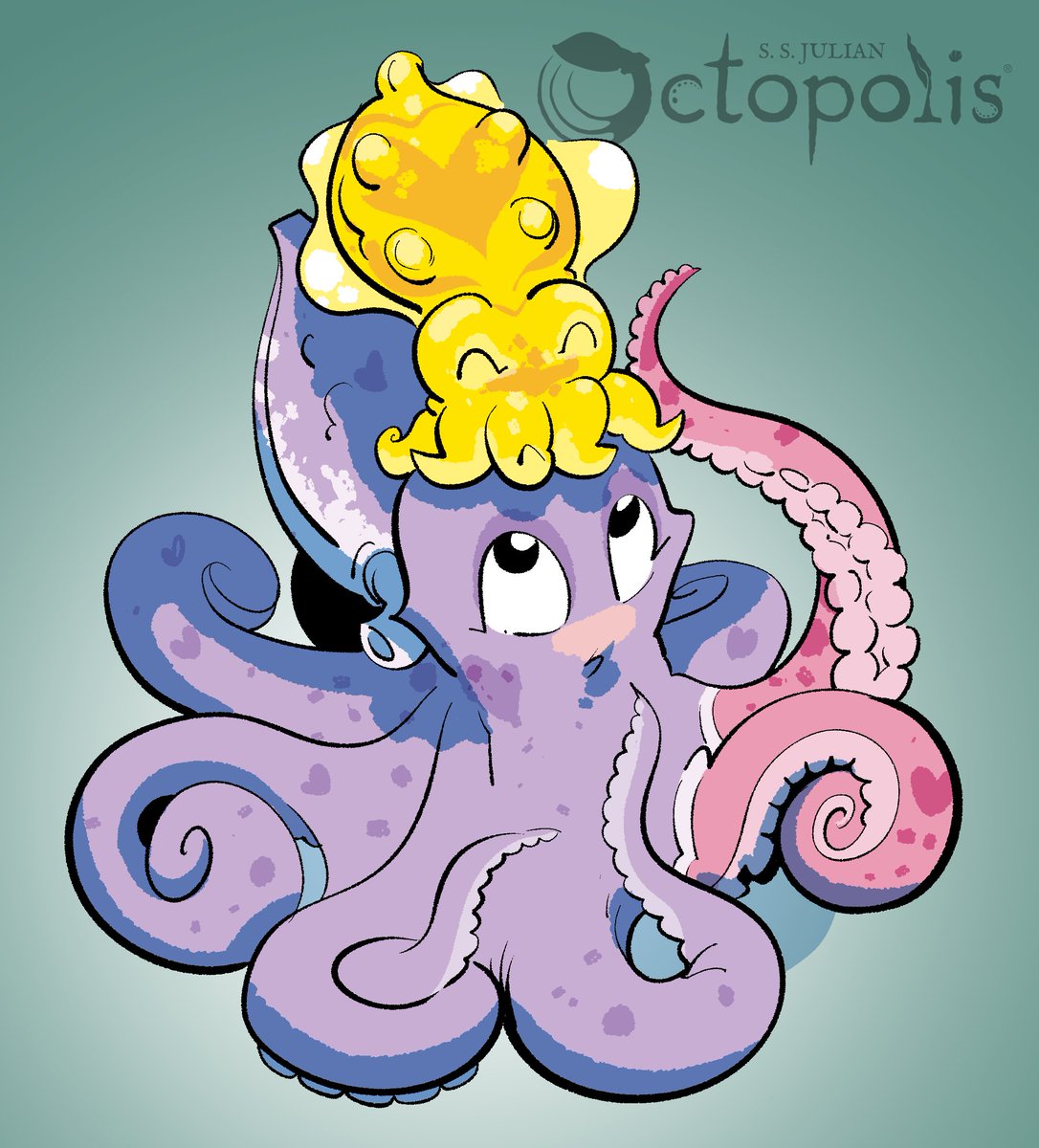 Brainstorming concepts for the Stumpy sticker set that all backers earned when we beat our 12k stretch goal! This technically includes Kurita too, but I think it's cute. What do you think, would it make a good sticker?

#octopolis #cephalopod #drawing #comic