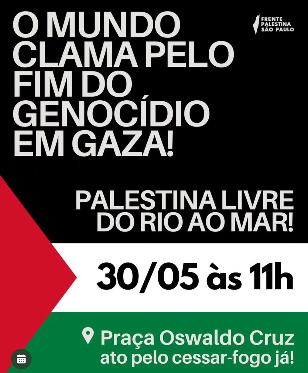 ⚠️ ATENÇÃO, SÃO PAULO ⚠️ É esta quinta! 🇵🇸Todos nas ruas pelo fim do genocídio sionista em Gaza