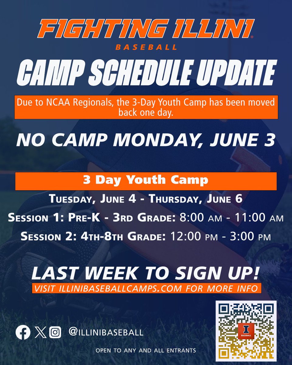 illinibasecamps's tweet image. Youth Camp Schedule Change
