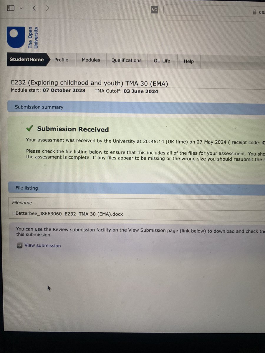 Submitted my final assignment (EMA) for my E232 module last night, which means I have officially finished studying for my second year of university 😅 I submitted my E209 EMA 8 days early & my E232 EMA 7 days early 🎉 Now to sit back, relax and wait for my results ✨