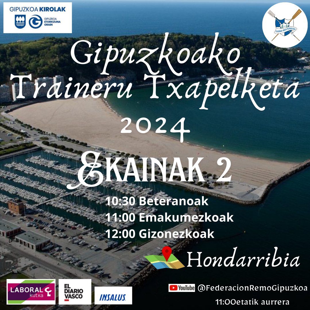 Asteburuko hitzorduak:
- Gipuzkoako aulki mugikor txapelketa.
-Gipuzkoako traineru txapelketa. Zuzenean: youtube.com/live/4PbIXirEN…
<a href="/GipuzkoaKirolak/">Gipuzkoa Kirolak</a> <a href="/LABORALkutxa/">LABORAL Kutxa</a> <a href="/insalus1888/">INSALUS</a>