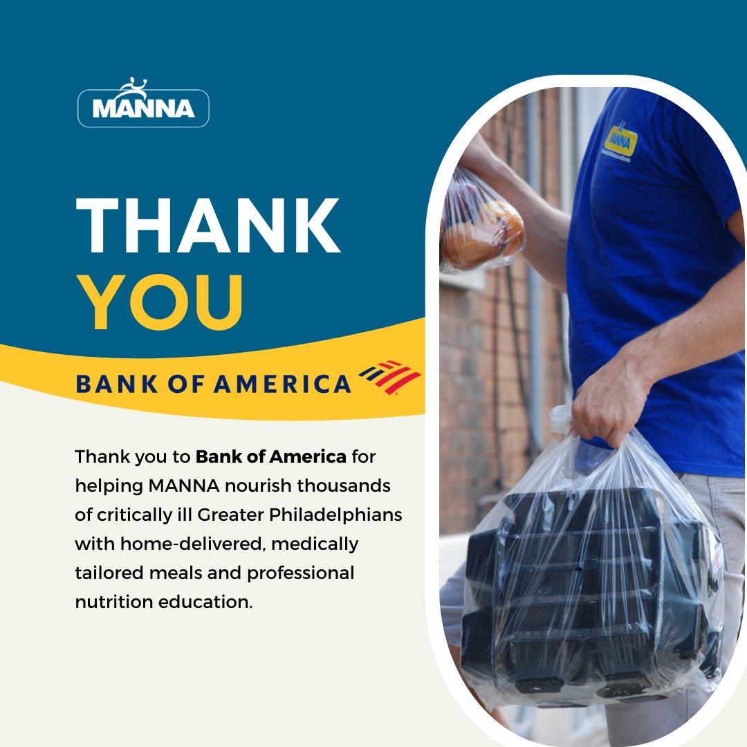 MANNA (@mannanourishes) on Twitter photo Thank you to <a href="/BankofAmerica/">Bank of America</a>, one of MANNA’s longtime partners since 2006, for helping advance our Food is Medicine mission across greater Philadelphia. We’re so grateful to receive the bank’s support through the #BofAGrants to help us continue nourishing our neighbors. Thank you to <a href="/BankofAmerica/">Bank of America</a>, one of MANNA’s longtime partners since 2006, for helping advance our Food is Medicine mission across greater Philadelphia. We’re so grateful to receive the bank’s support through the #BofAGrants to help us continue nourishing our neighbors.