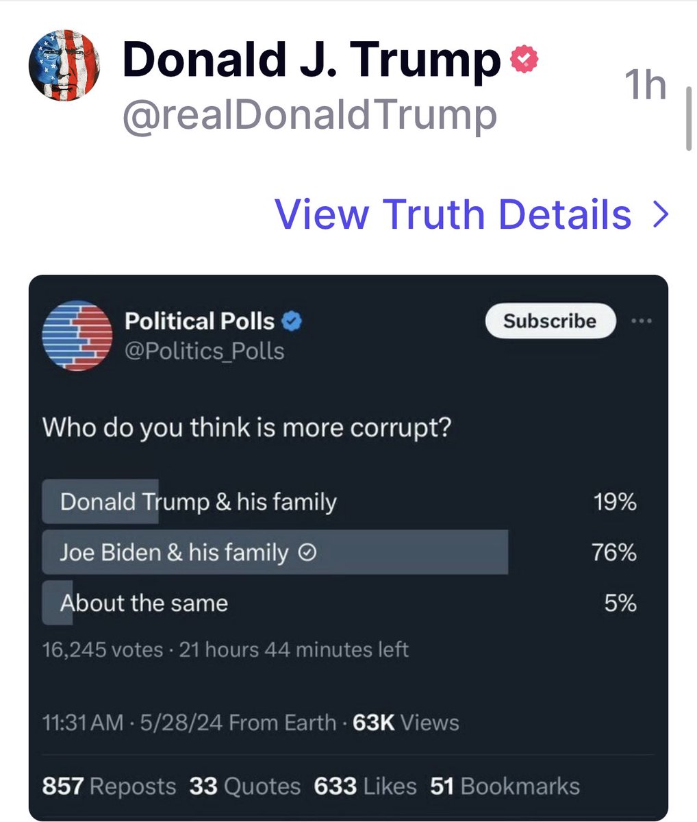 President Trump just retruthed the poll we flipped earlier today - 😂