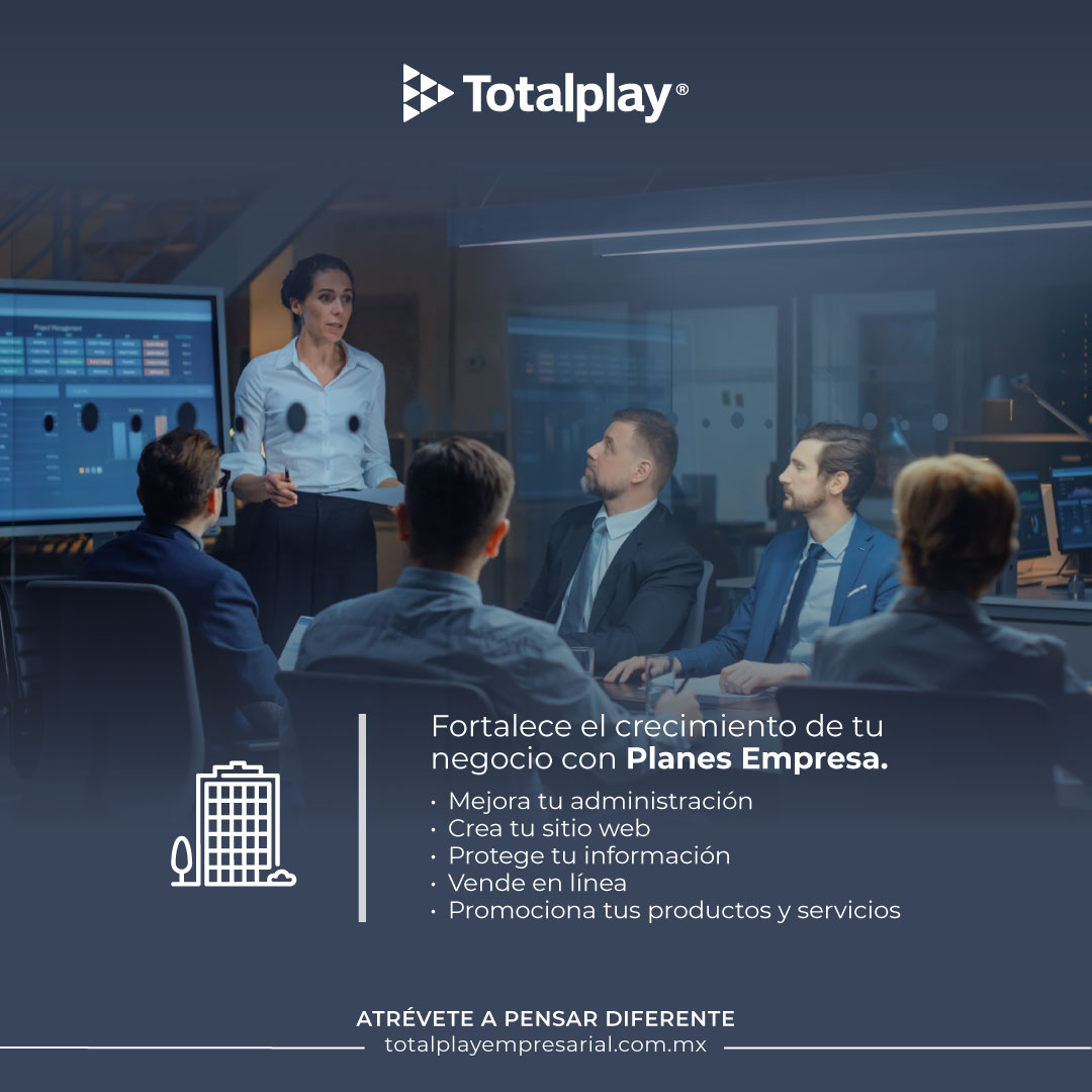 Planes Empresa de la Unidad Empresarial de Totalplay es ideal para negocios que buscan profesionalizar su imagen mediante la promoción de productos y servicios en línea con herramientas para la administración del negocio y protección de su información.
Llama al 800 303 3333 para