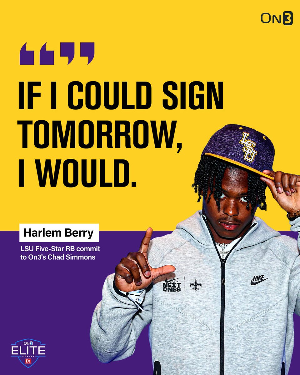 LSU 5-star RB commit Harlem Berry is locked in and ready to be a Tiger, he tells @ChadSimmons_🐯 Live Updates: on3.com/news/live-upda…