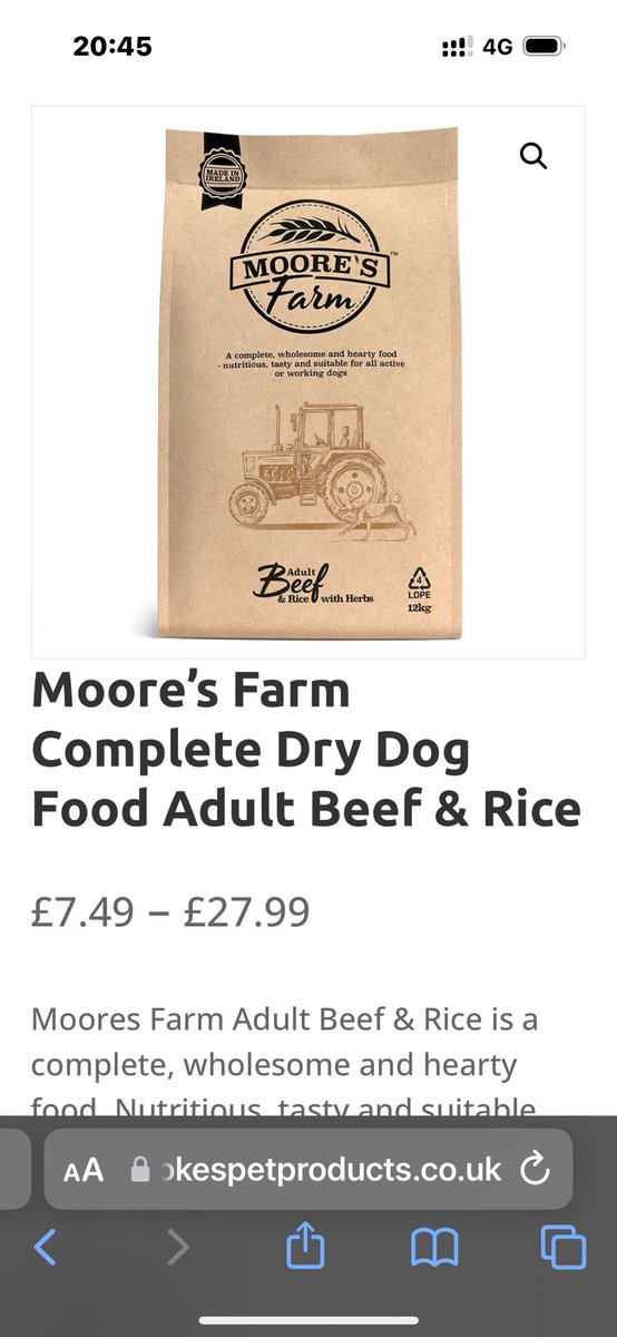 This dog food is made in Ireland and retailing at €47.99 <a href="/PetmaniaIreland/">Petmania</a>  £27.99 in uk  (todays exc rate €32.89) make it make sense … #ripoffireland <a href="/conor_pope/">Conor Pope</a>