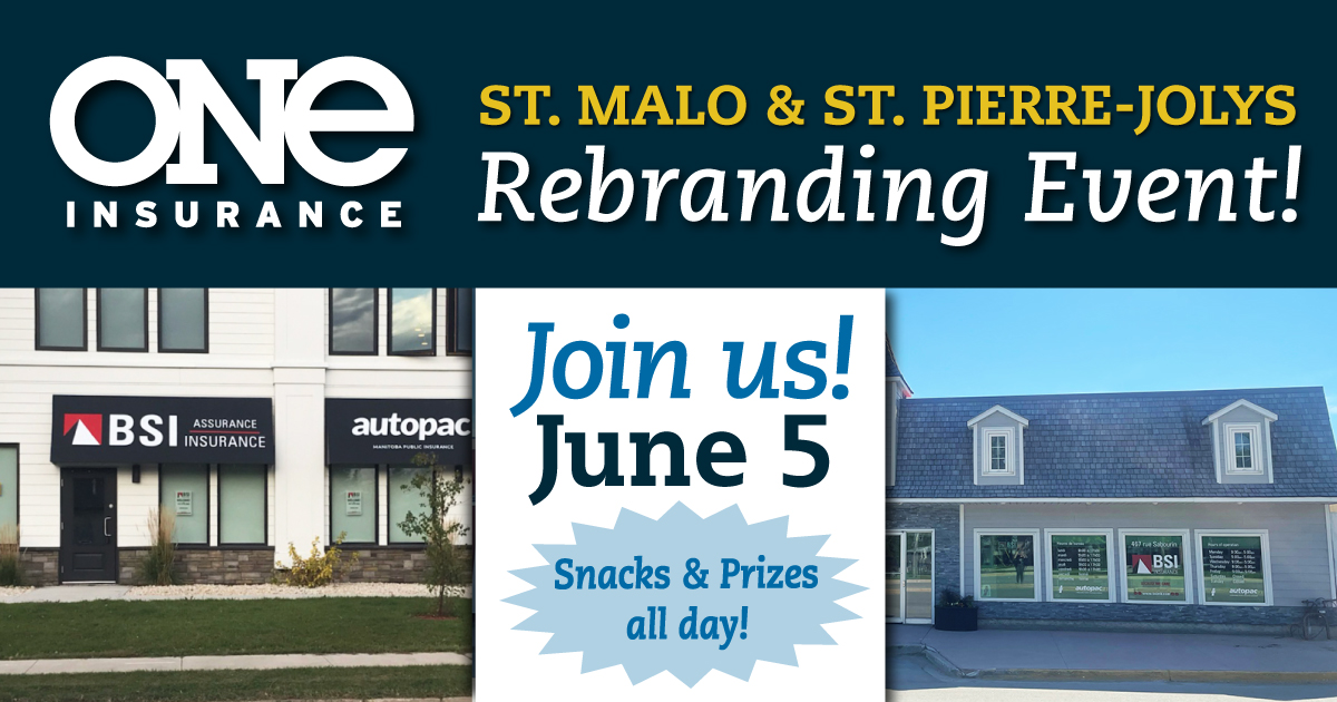 ST. MALO & ST-PIERRE, MB - 🎉 Exciting News 🎉

🗓️ Date: June 5th, 2024
🕒 Time: All Day
📍 Location: ONE Insurance - St. Malo & St-Pierre-Jolys
✨ Refreshments and chances to win amazing grand prizes!

Your broker, wherever you are!

#StMalo #StPierre #Manitoba #ONEInsurance