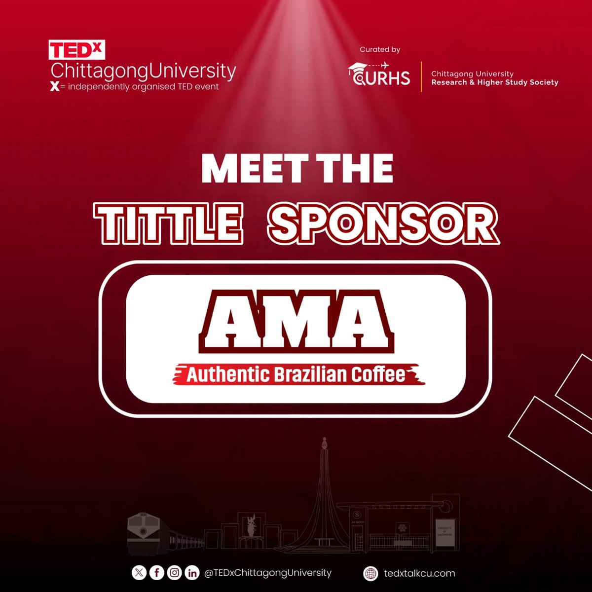 TEDx_CU's tweet photo. Exciting news! AMA Coffee partners with TEDxChittagongUniversity for an inspiring event. Known for its premium Brazilian coffee, AMA offers a rich blend to rejuvenate. Cheers to #tedxchittagonguniversity #CURHS. Visit https://t.co/vMjdIZj5lQ for more. https://t.co/ojegplS9wm