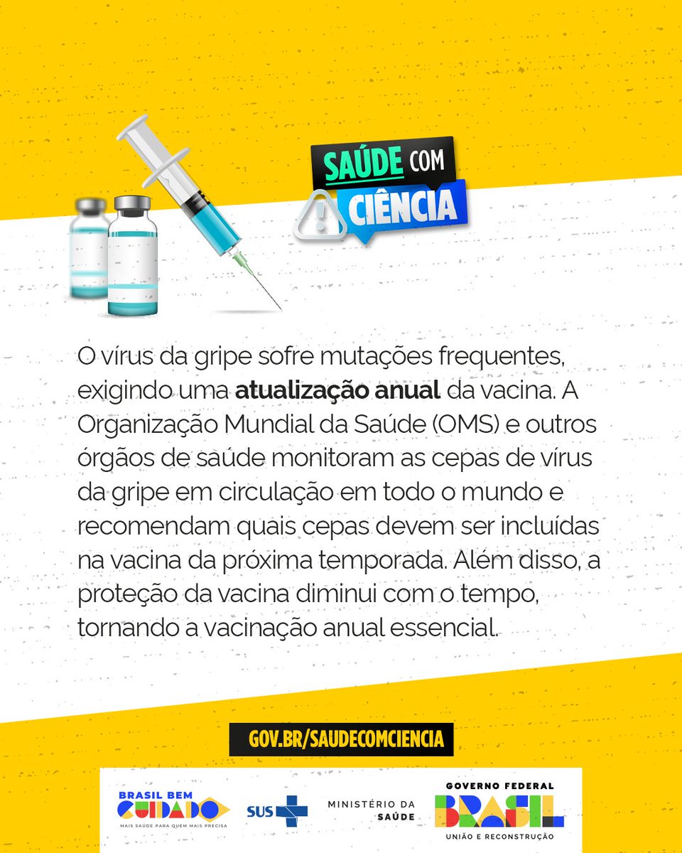 Já se perguntou o porquê das doses de reforço para vacina de Influenza? Mande este post para quem também precisa tirar essa dúvida. Não compartilhe desinformação. Vacinas salvam vidas! #SaúdeComCiência #FakeNewsNão #TáTranquiloTáVacinado