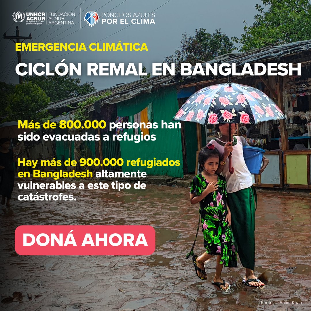 🌀 Este fin de semana, el ciclón Remal azotó Bangladesh, causando inundaciones devastadoras.

ACNUR está liderando refuerzos de coordinación, preparación y respuesta para asistir a la población más vulnerable.
 
Sumá tu ayuda en tinyurl.com/vwjfz7bn

#CrisisClimatica #ACNUR
