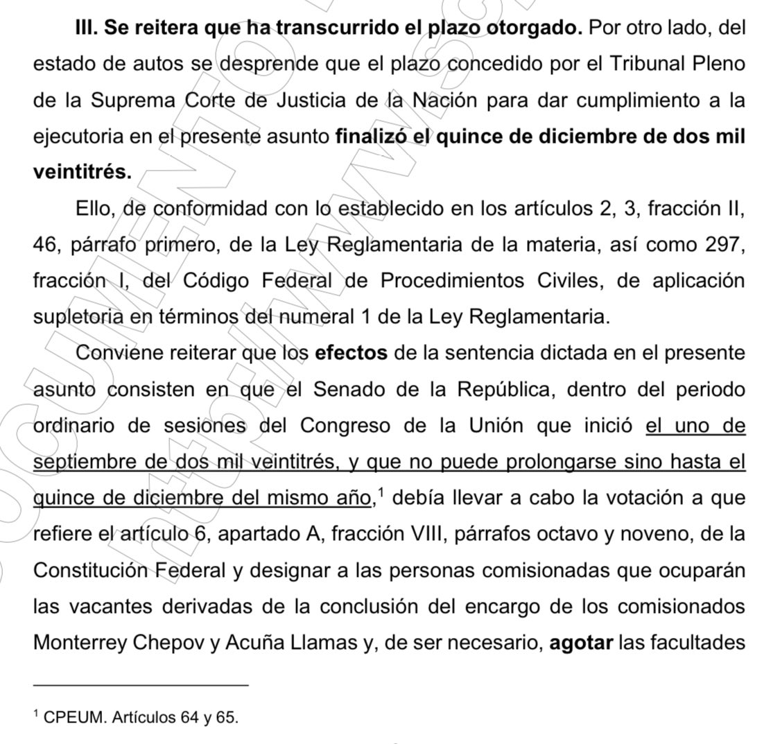 ‼️EXTRA EXTRA EXTRA‼️ La @SCJN informó al @senadomexicano que está en DESACATO JUDICIAL por no nombrar a los comisionados del @INAImexico El plazo venció el 15 de diciembre. La presidenta del Senado, @AnaLiliaRivra respondió con ataques a la presidenta de la Corte, Norma Piña, a