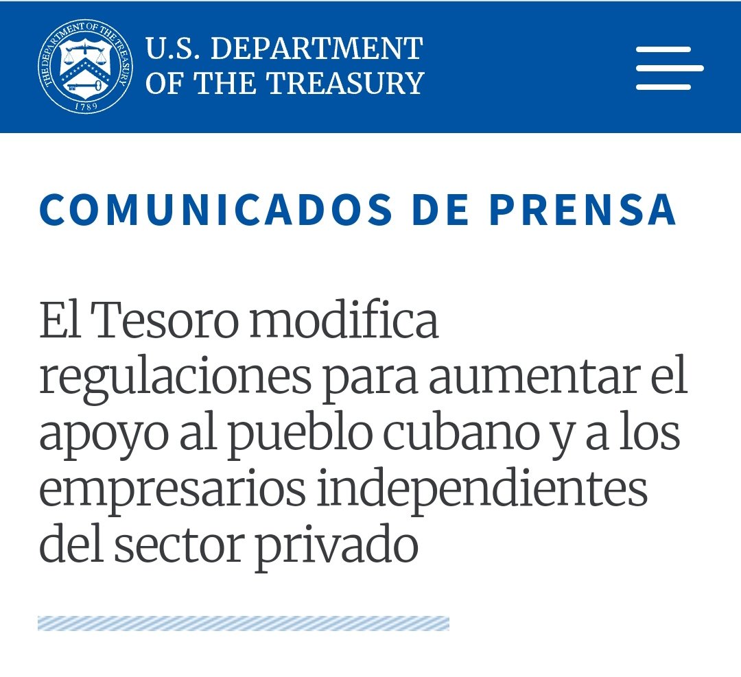 📣URGENTEEEE #ACTUALIDAD📰 La Oficina de Control de Activos Extranjeros (OFAC) del Departamento del Tesoro enmendó las Regulaciones de Control de Activos Cubanos, para implementar aún más la política anunciada por la Administración Biden el 16/5/22. #NoticiaEnDesarrollo✍️