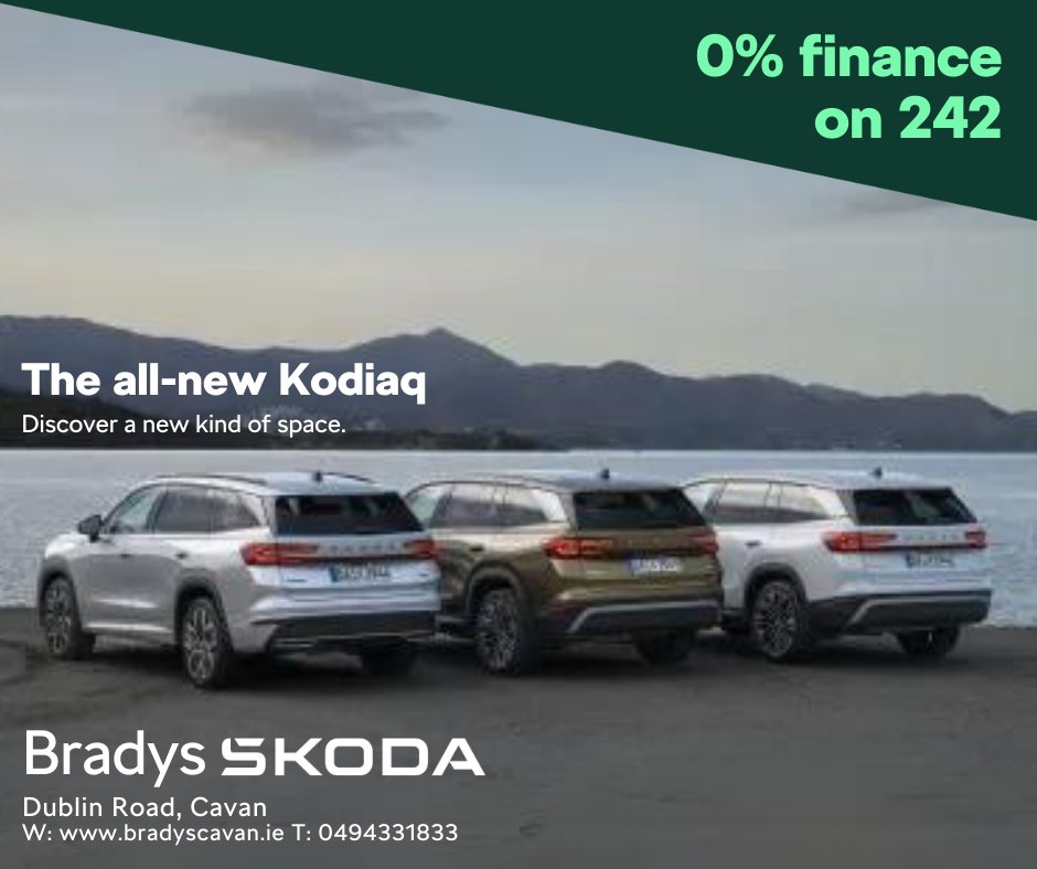BradysCavan's tweet photo. Upgrade to a new Skoda Kodiaq with 0% HP finance* Or from only €419 per month with 3.9% PCP finance* (both including 3 years servicing)

For more information, visit https://t.co/7HxfOGs1pt, call us at 049 433 1833, or email us at info@bradyscavan.ie. 

#BradysCavan #Skoda https://t.co/kcwbsZRDAN