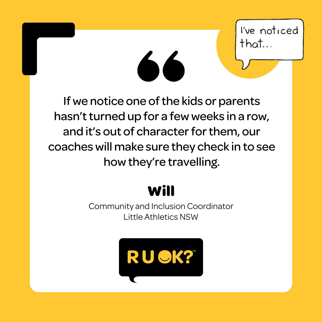 We had a chat to Little Athletics NSW about how they look out for their sporting community and create an R U OK? Culture.
Read their tips and download our free Hey Sport, R U OK? resources: bit.ly/3wQOgt5