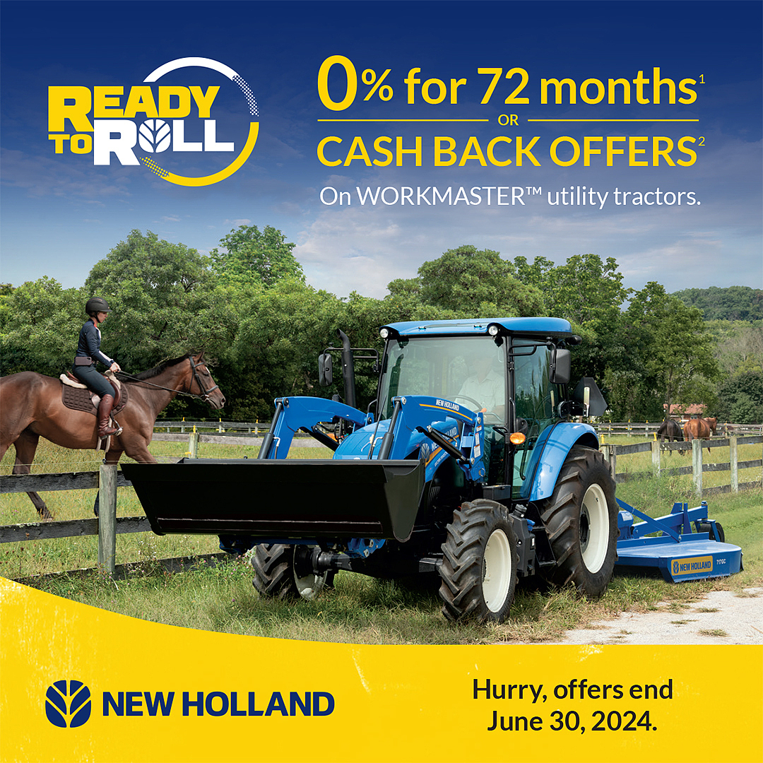 StJoeEquipment's tweet photo. Get your horse farm ready to roll by saving now on all New Holland WORKMASTER™ utility tractors. Choose models from 40-100 PTO hp and available 4WD, these tractors deliver lots of utility with less maintenance and downtime. Save now! Marketing@stjosephequipment.com https://t.co/yXhRHslNhl