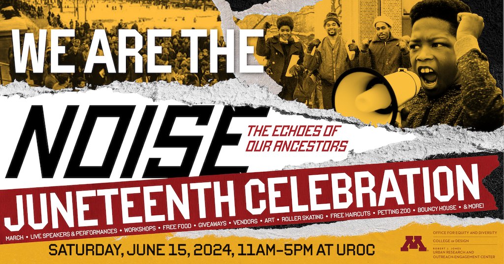 Join @UMNews' for its third annual #Juneteenth Celebration on 6/15! This block party & march will run from 11 am-5 pm in North Minneapolis and will ft. Black vendors, speakers, workshops, fashion shows, drumline, musicians, DJs, free food, & more. juneteenth.umn.edu