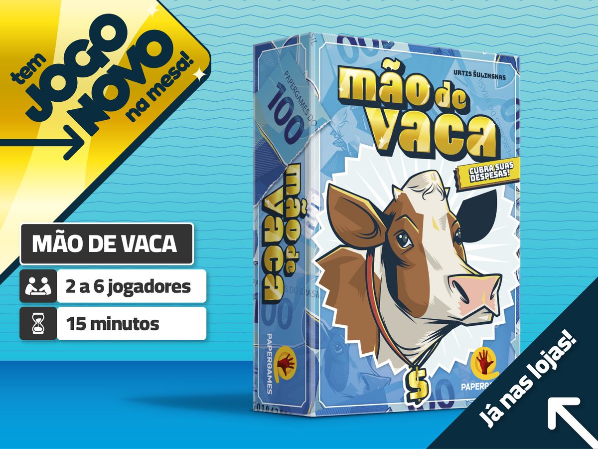PaperGamesEd's tweet photo. Você tem apenas 1 nota de 100 IRREAIS para tentar cobrir todos os seus gastos... 👀💸
Em Mão de Vaca, desafie-se a poupar dinheiro e fazer sua grana render!
https://t.co/PRLtUM6H9X
JÁ NAS LOJAS! ❤️👋🐮 #maodevaca #lançamento #jogosdecartas https://t.co/il8ZgENUTF