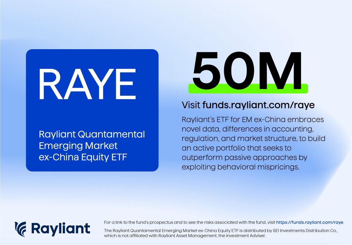 Happy 50M RAYE! Thank you to all of the investors who have made an allocation!

To learn how Rayliant's active Emerging Markets ex-China ETF could fit into your portfolio, please visit our Funds website funds.rayliant.com/raye
