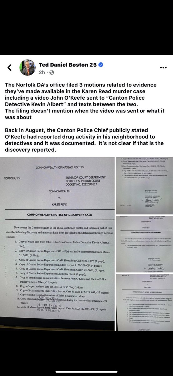 Picture it: Canton MA, early 2021. #JohnOkeefe sends a video to CPD Det. Kevin Albert & communicates w/ John via text. Jump to Sept. 2023: CommonWealth enters motion for discovery w/ these items along with reports. Think we will get to see them all during Trial? 🤨🤔 #KarenRead