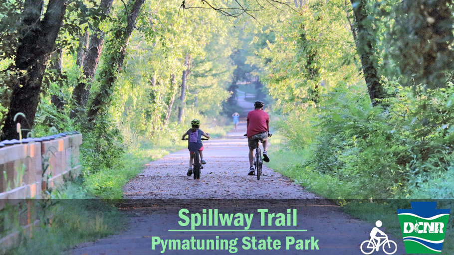 The Spillway Trail at #PymatuningStatePark is perfect for a leisurely bike ride. This 3.25-mile trail showcases great birdwatching and some of the best sunsets in the park. Learn more ➡️ bit.ly/3pA6ATh. #TrailTuesday #PaStateParks #BikeMonth #PAGetaway