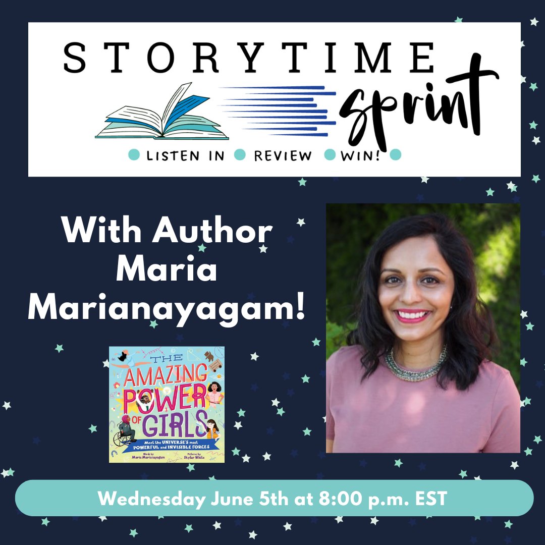 We have another AMAZING sprint on June 5th at 8 p.m. EST! @MSMarianayagam will be joining us to read THE AMAZING POWER OF GIRLS (art by Skylar White). Listen in. Review. Win! @SourcebooksKids @KidLitClubhouse *This sprint WILL be recorded.* Register here us06web.zoom.us/meeting/regist…