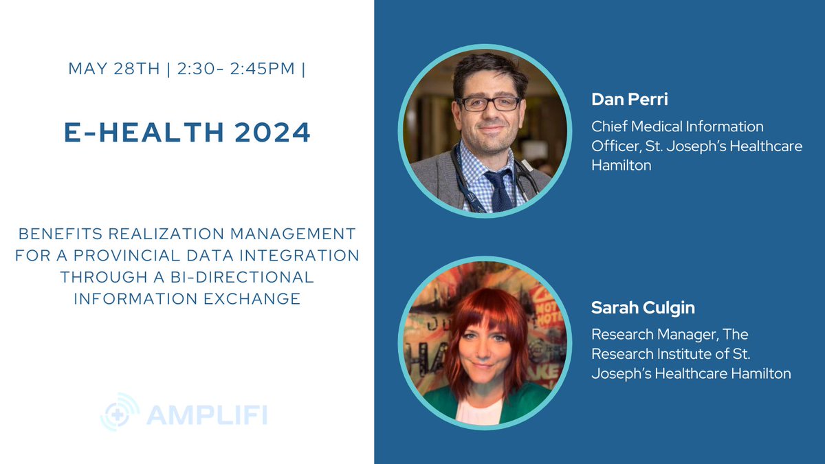 📢 Don't miss our session on Benefits Realization Management for a Provincial Data Integration through a Bi-Directional Informational Exchange! Join us in Breakout Room 7. #eHealth2024 #AMPLIFI #DataIntegration