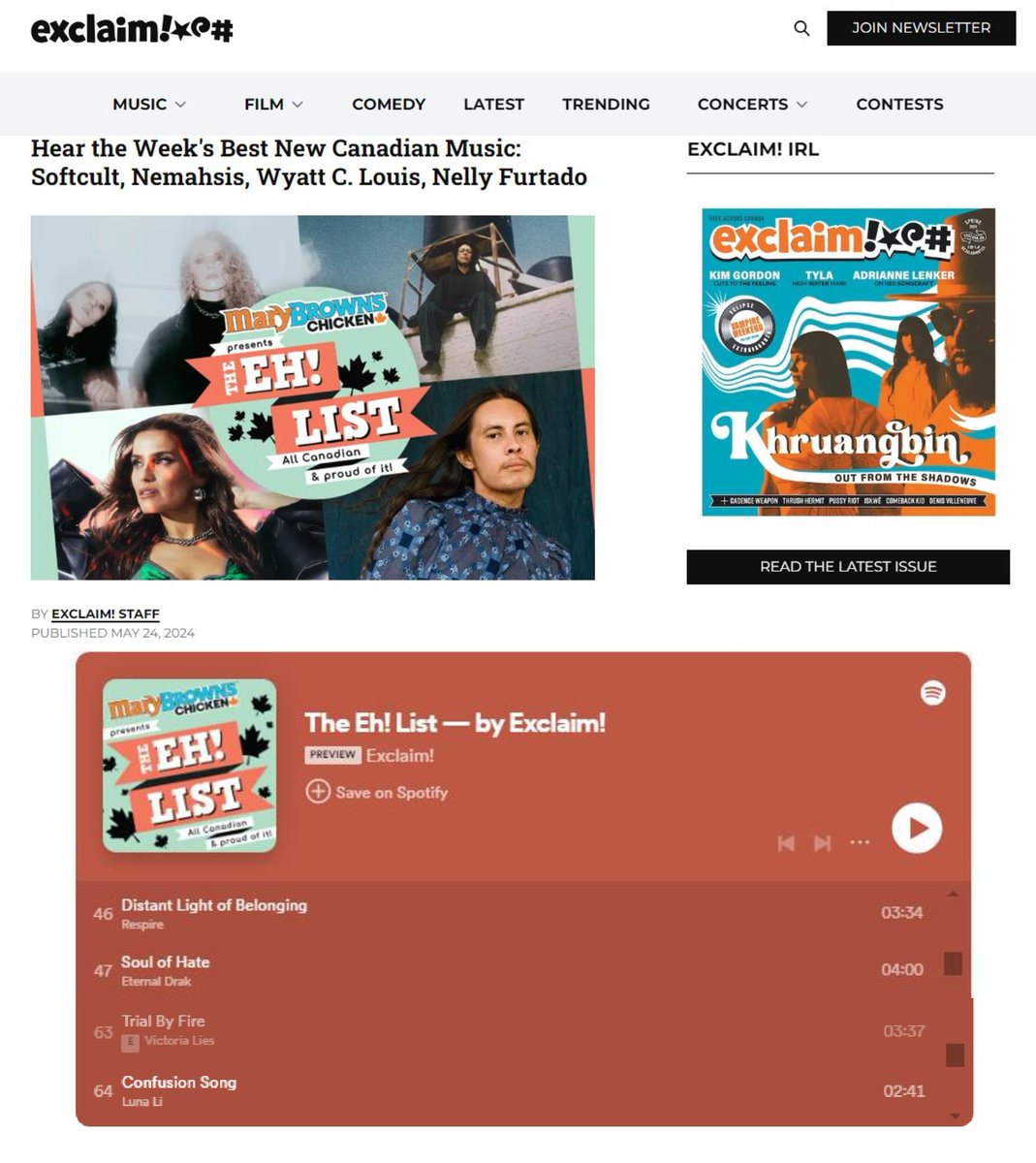 AsherMedia's tweet photo. Hear the Week's Best New Canadian Music from @exclaimdotca #Spotify #spotifyplaylist #ehList w/ Eternal Drak, Victoria Lies and more!
Article - https://t.co/mGbZ2qdRgh
Spotify - https://t.co/GZgQSR63eL https://t.co/uMJsoVcURh