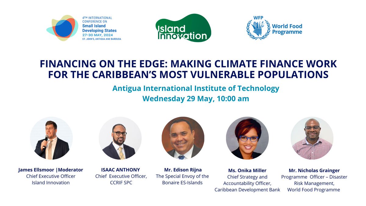 🌊🌴 Don't miss out! Join the conversation tomorrow morning on 'Financing on the Edge: Making Climate Finance Work for the Caribbean’s Most Vulnerable Populations'. Let's discuss innovative solutions for a resilient future! #ClimateFinance #Caribbean #Resilience 🌴🌊