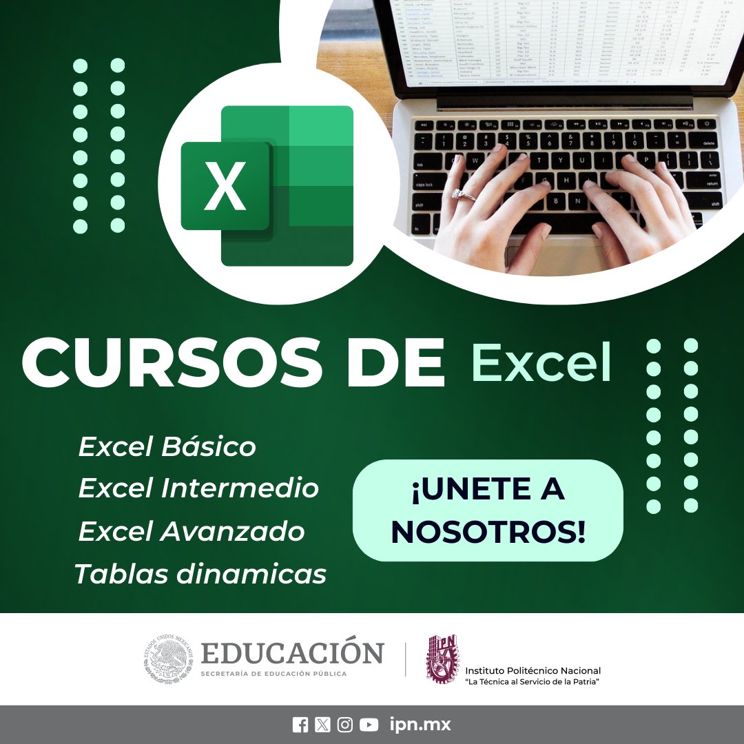 cvdr_cancun's tweet image. 📈 ¿Quieres potenciar tus habilidades analíticas? Nuestro curso de Excel te enseñará a manejar datos de manera efectiva y a crear informes y análisis profesionales. ¡No te lo pierdas! 
Contactanos para mayor informacion al 998 884 5161 Ext. 87200  y en cancun@ipn.mx
#CursoExcel