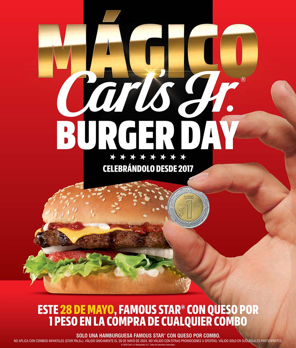 ¿Quién aprovechará esta promoción? 🍔🥬🍅😎😲😱

#DíaDeLaHamburguesa #BurgerLove #burgers #burgerday 

@CarlsJr
@CarlsJrMx