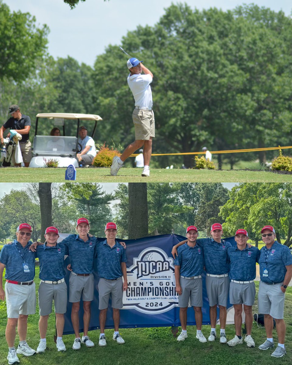 roanestate's tweet photo. Roane State finishes 5th at the NJCAA DII Golf Championship in Joplin, MO! 🏌️‍♂️🏆 Louie Stott aces the 11th and earns 2nd Team All-American, while Kieran McCarthy gets an Honorable Mention. Both in the top 20 out of 100+! Stats: https://t.co/XQR3ozj3f5 ⛳️ @RSCCMensGolf @TCCAAsports https://t.co/w4fVeymGLg