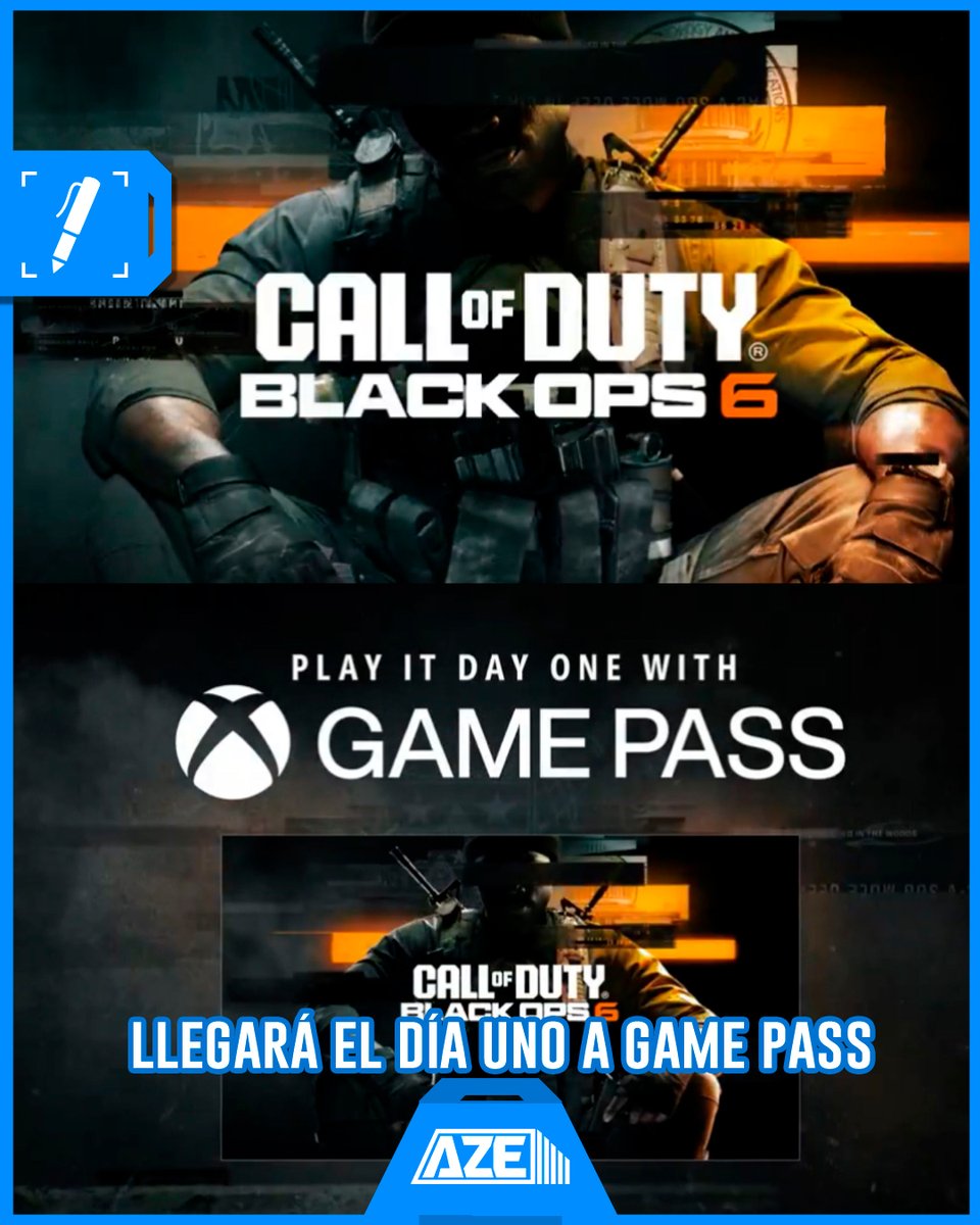 Gran NOTICIA 🚨

Call of Duty Black Ops VI llegará al catálogo de videojuegos de Xbox desde el primer día de su lanzamiento oficial🔥

9 de junio 

#Callofduty #GamePass #videogames #esports #CoD