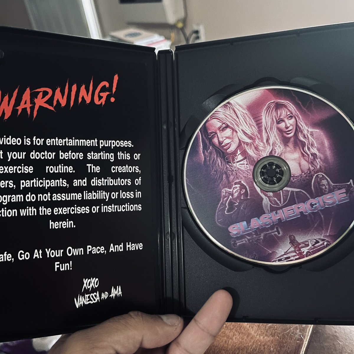 GoblinKingJosh's tweet photo. Just got in my #Slashercise DVD today in the mail. So excited to watch and do all the slashercises. @kinky_horror @Kellimaroney @Felissa_Rose @therealjoebob @TiffanyShepis @LisaWilcox1 https://t.co/os1j8YaqnE
